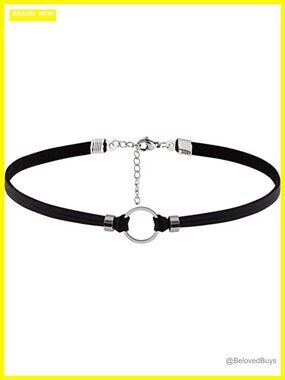 Goth Hippie O Ring Choker Necklace Black Faux Leather